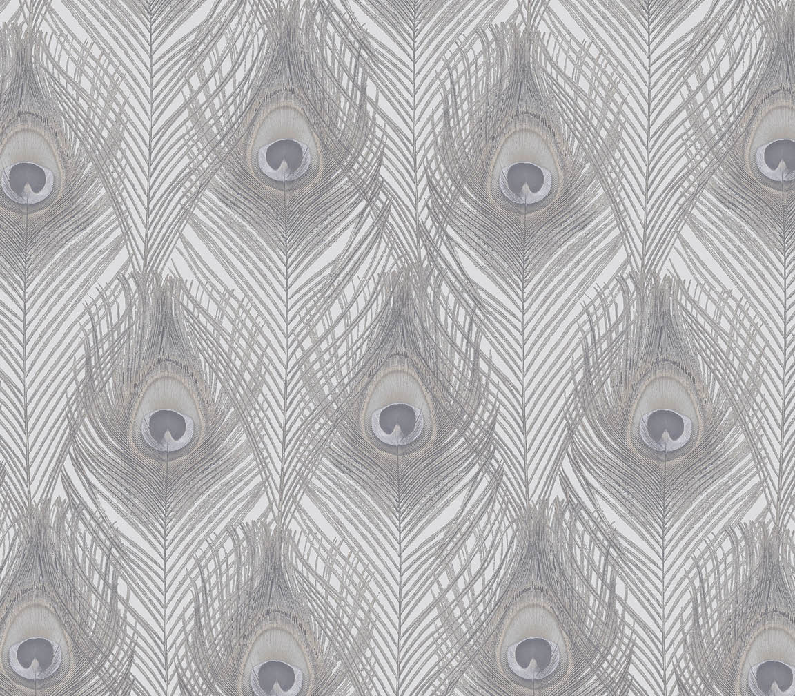 grey and silver peacock feathers wallpaper
