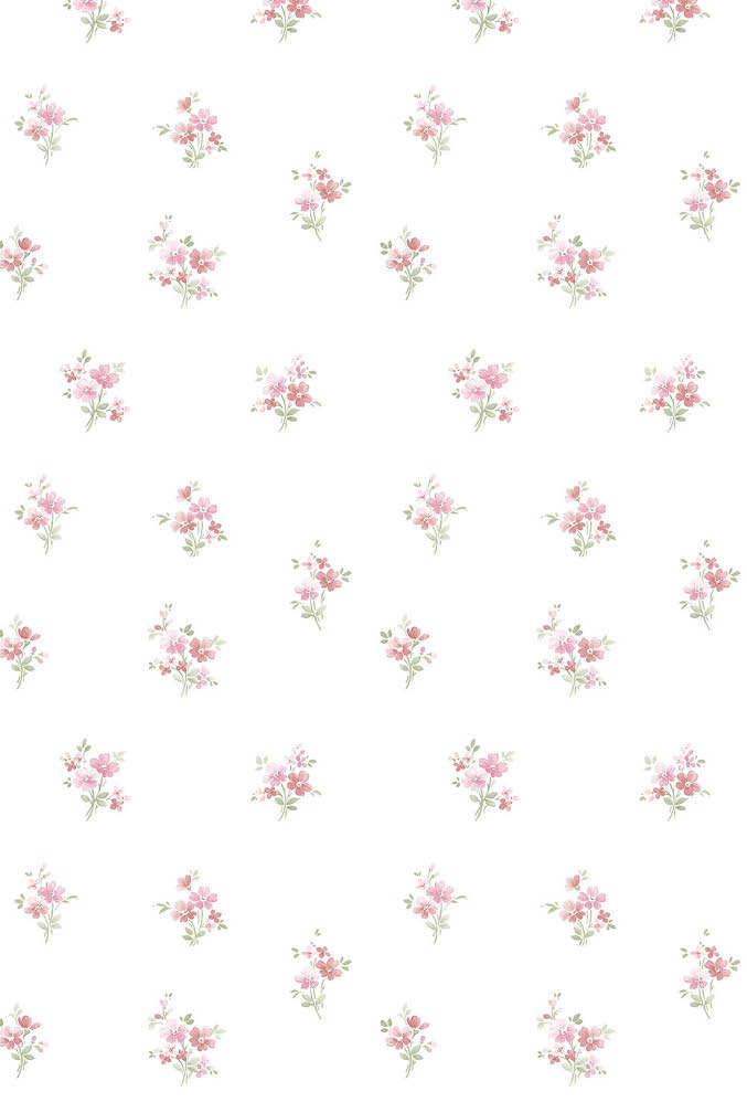 pink and green small print floral wallpaper