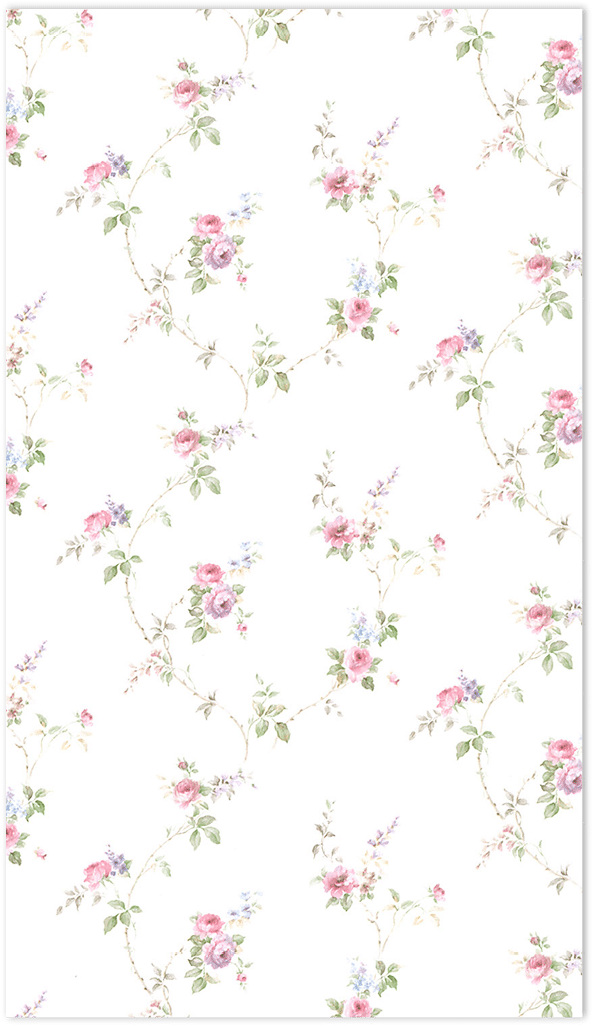 mini rose trail in pink green and white wallpaper