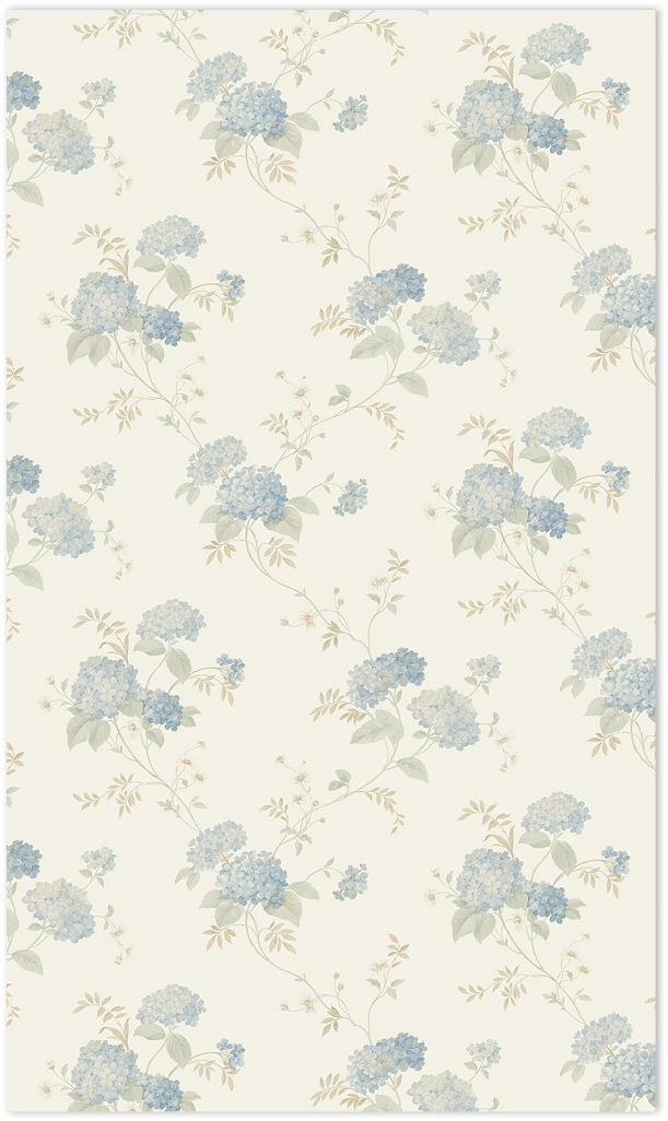beige and blue mini hydrangea trail wallpaper