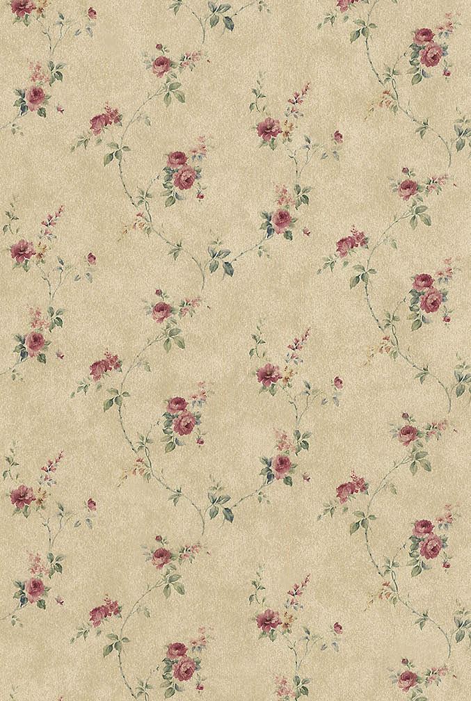 red and beige floral trail wallpaper