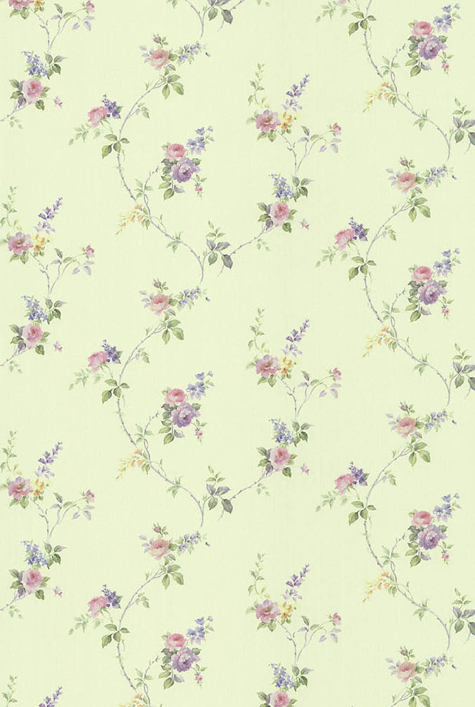 mini floral trail in green and purple wallpaper