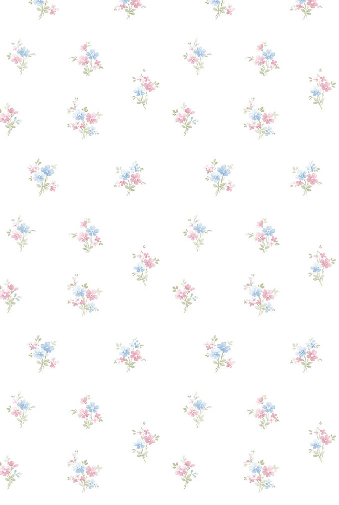 pink and blue small print floral wallpaper