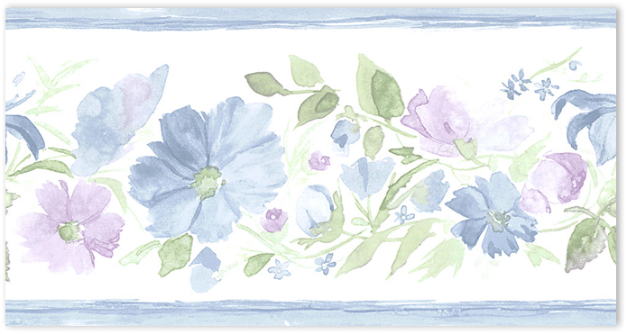 blue and purple fluted floral border wallpaper
