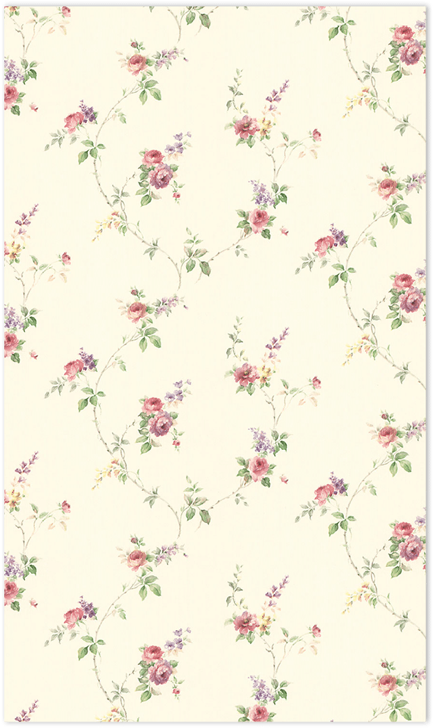 pink and green mini floral trail on beige wallpaper