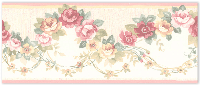 pink and yellow rose scallop border wallpaper