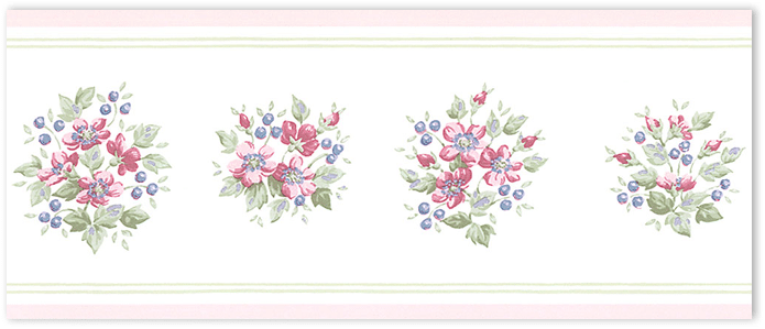 pink and green mini floral bouquet border wallpaper