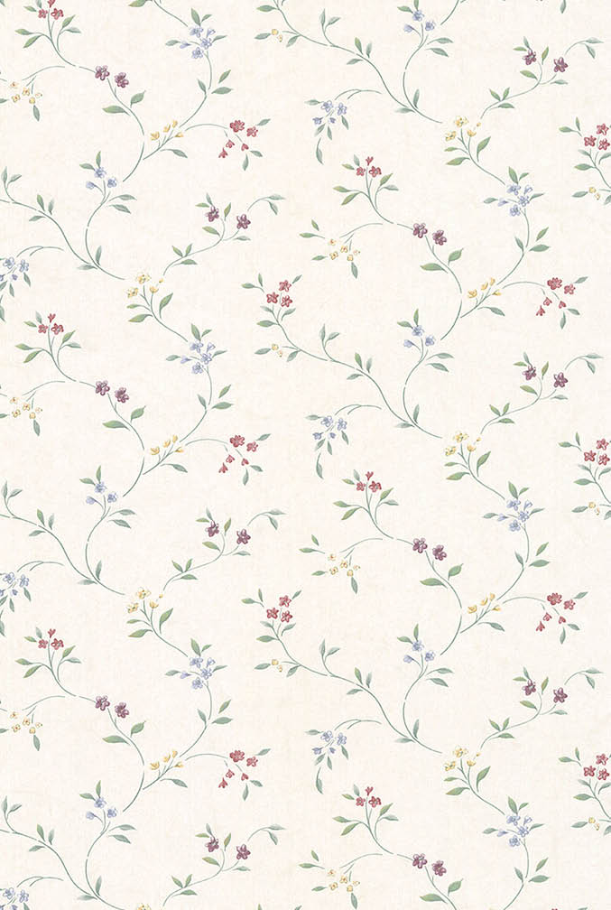 multi coloured mini floral trail on beige wallpaper