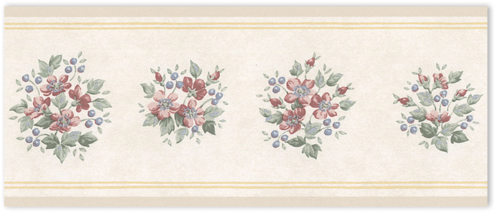 red and beige mini floral bouquet border wallpaper