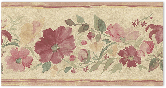 red and ochre fluted floral border wallpaper