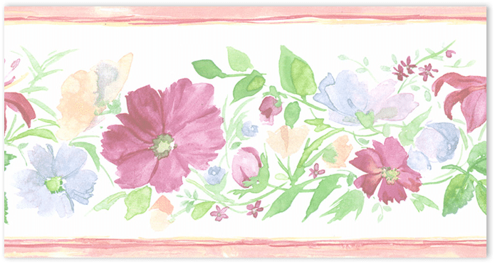 pink and green fluted floral border wallpaper