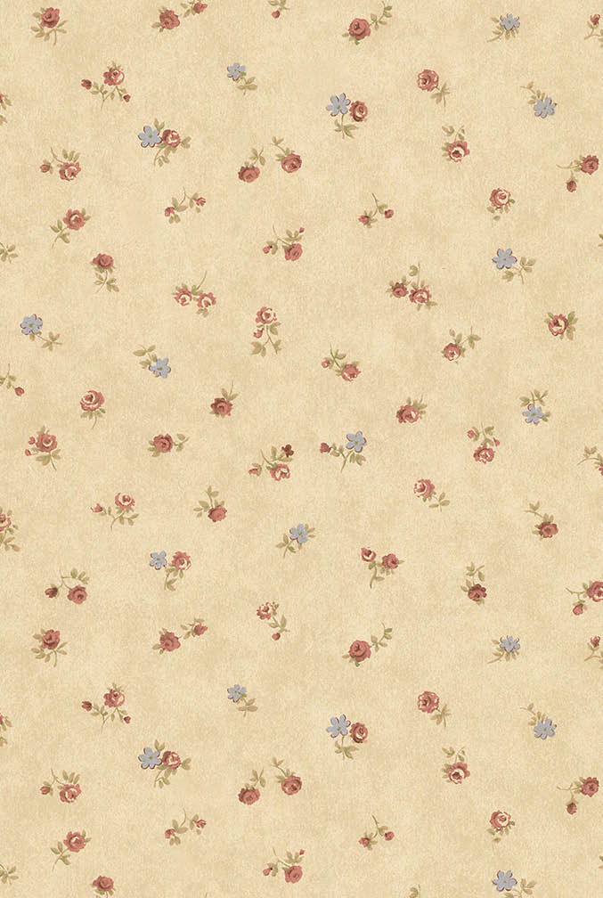 floral allover in ochre and red wallpaper