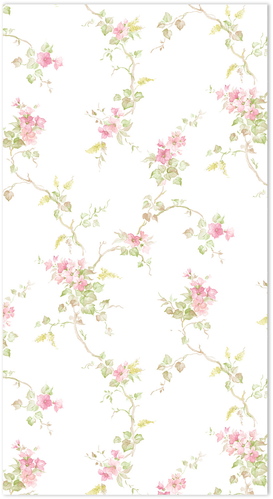 pink and green floral trail on white wallpaper