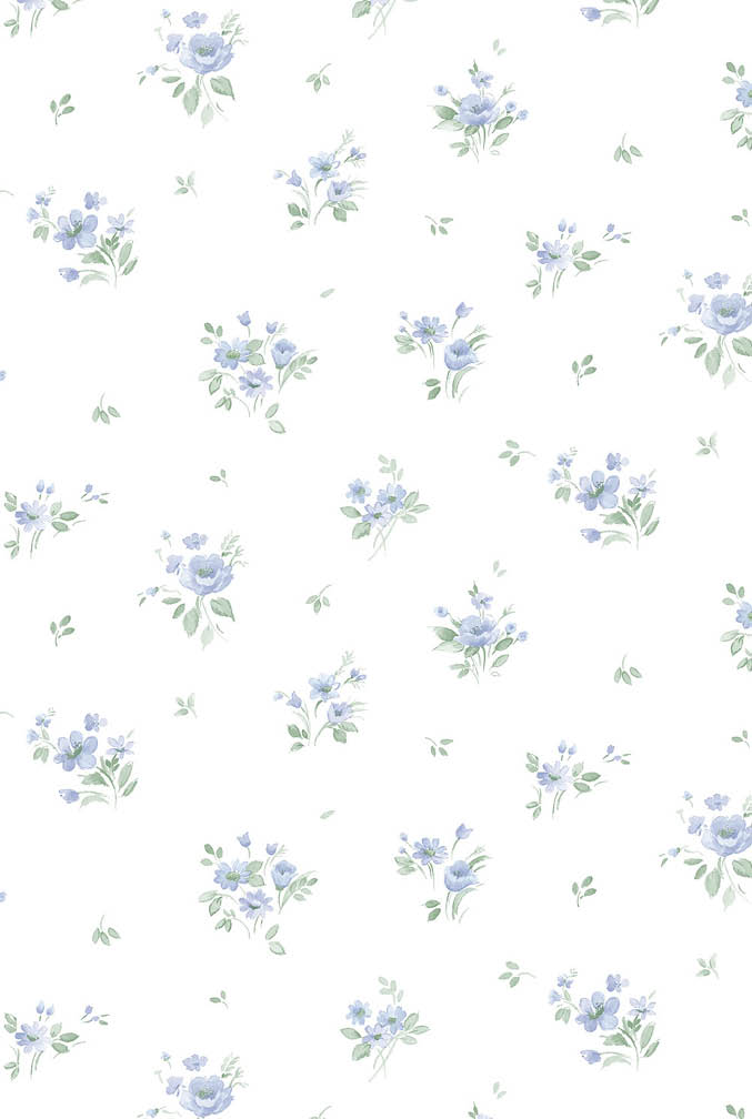 blue green floral allover on white wallpaper