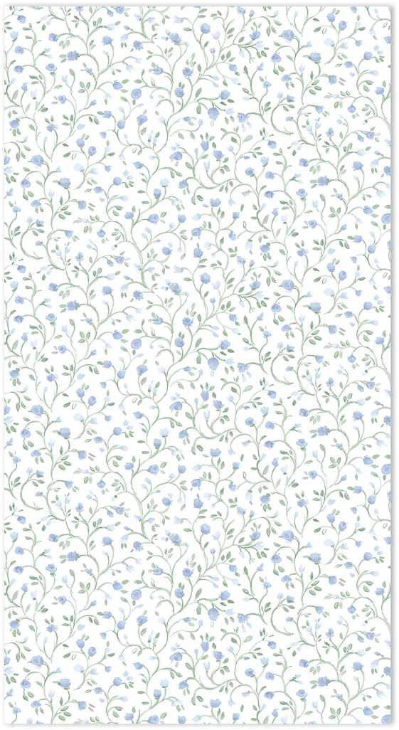 blue and green mini floral trail on white wallpaper