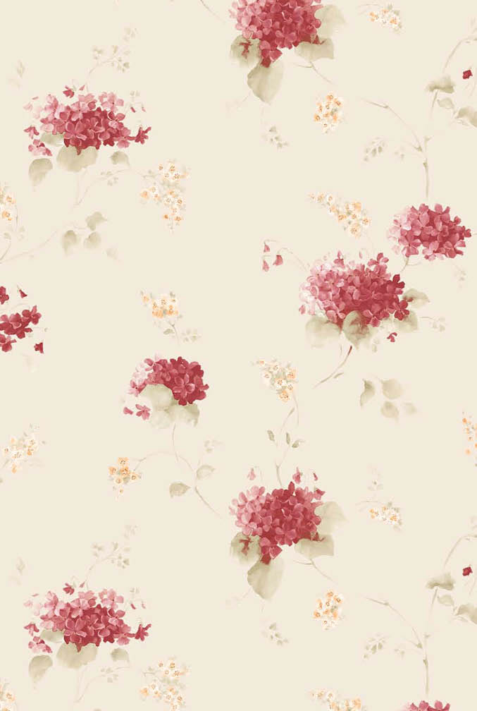 red and beige hydrangea trail wallpaper