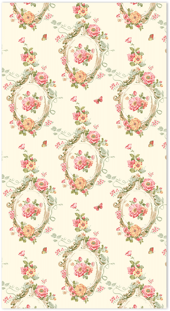Red and green floral on light yellow wallpaper