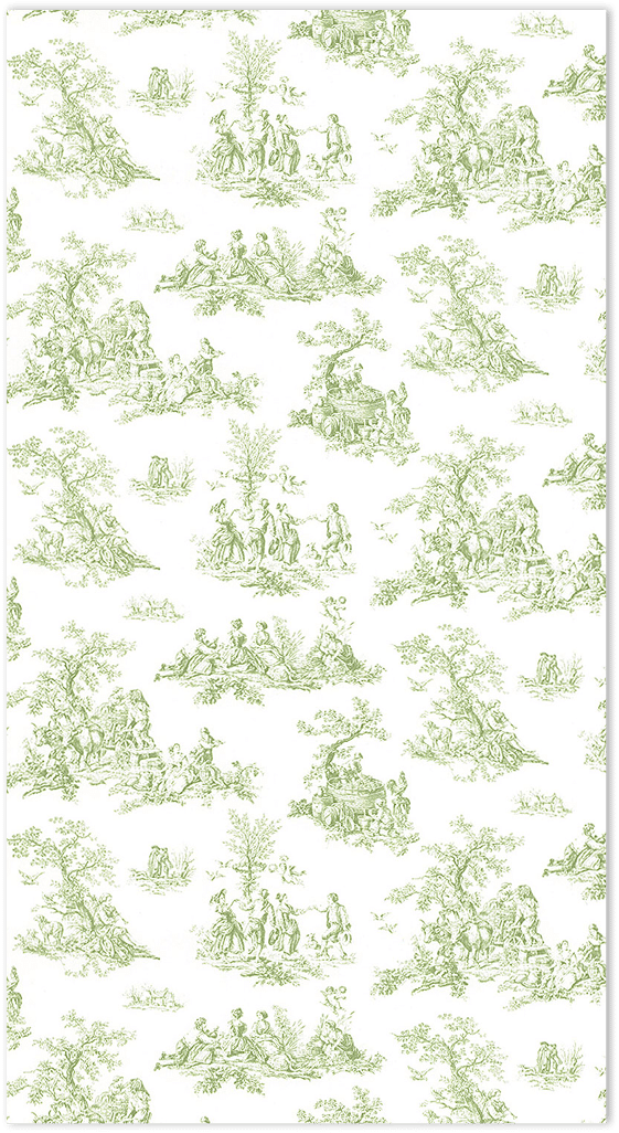 mini green toile on white wallpaper