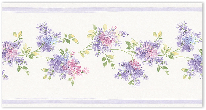 Purple pink floral wallpaper border
