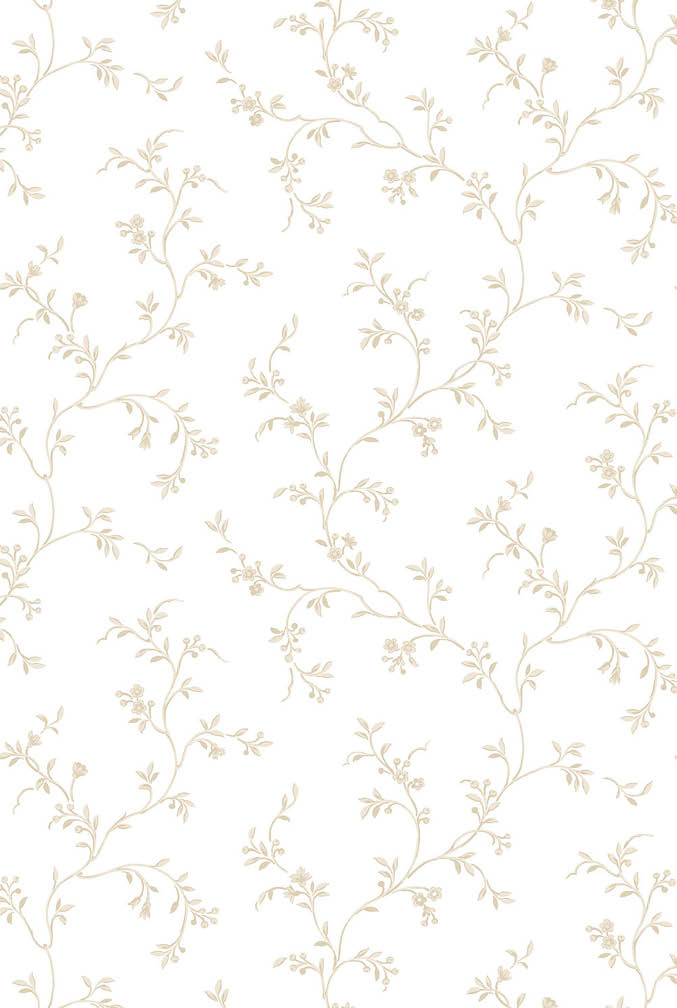 mini beige leaf trail on white wallpaper