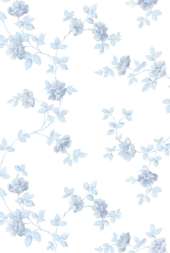 blue floral trail on white wallpaper