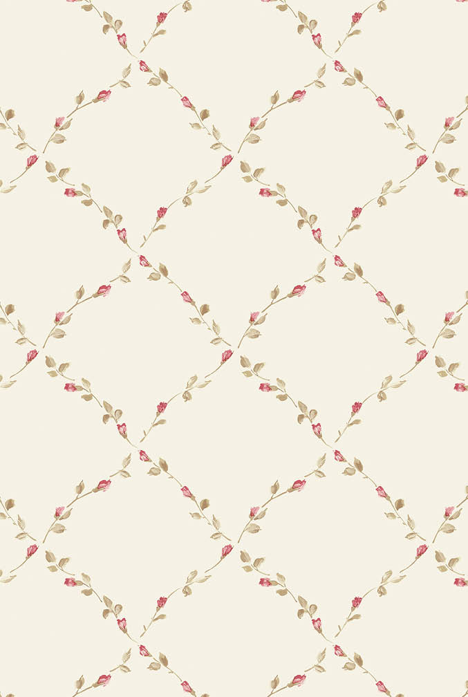 beige red and green floral trellis wallpaper