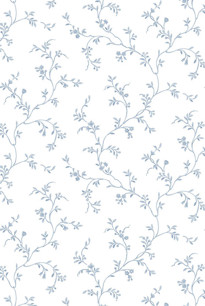 mini blue leaf trail on white wallpaper