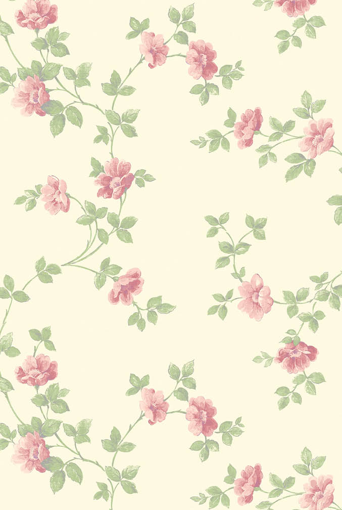 red floral trail on yellow wallpaper