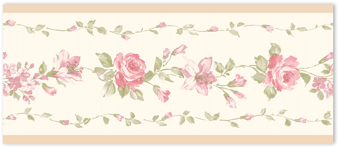 beige, red and green rose wallpaper border