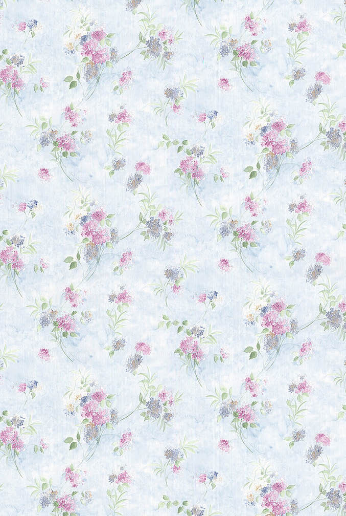 pink and blue mini floral trail wallpaper