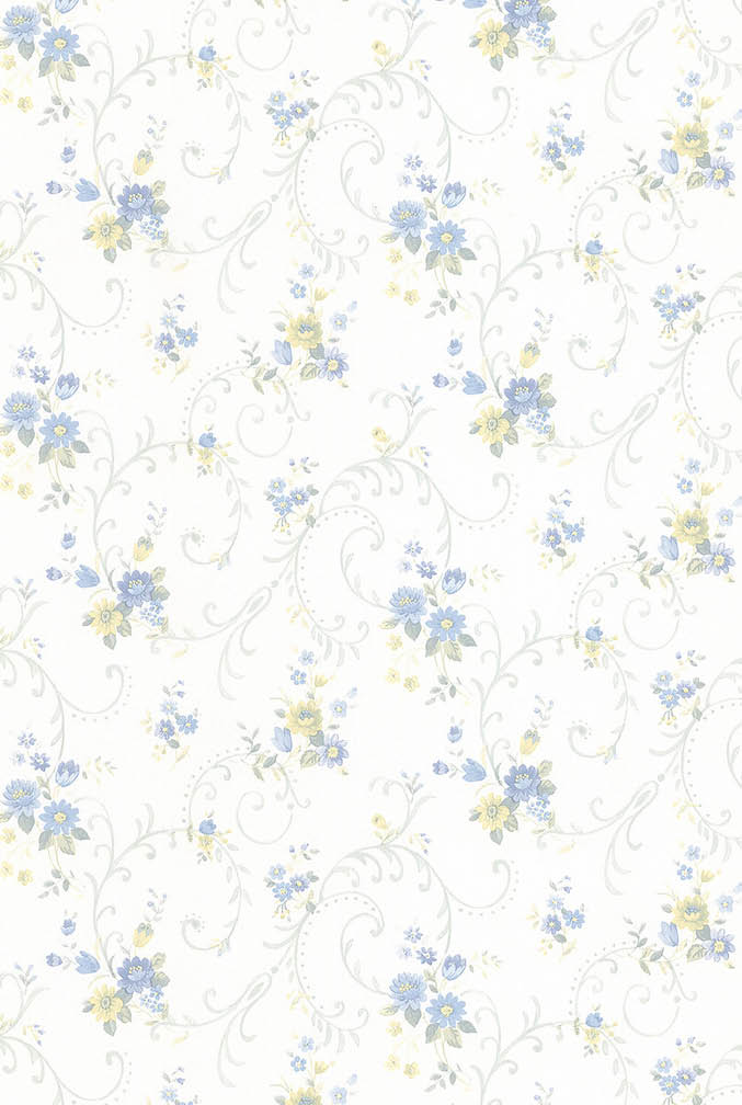 blue yellow and white floral wallpaper