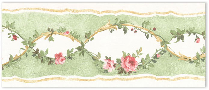 green and pink floral wallpaper border