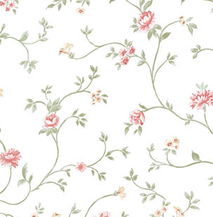 red green floral trail on white wallpaper