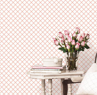 Vignette with pink and white trellis design from Pretty Prints 4 collection