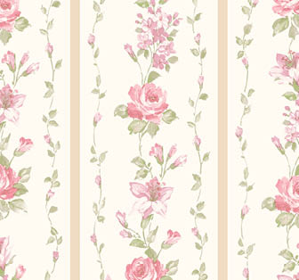 beige and pink floral stripe wallpaper