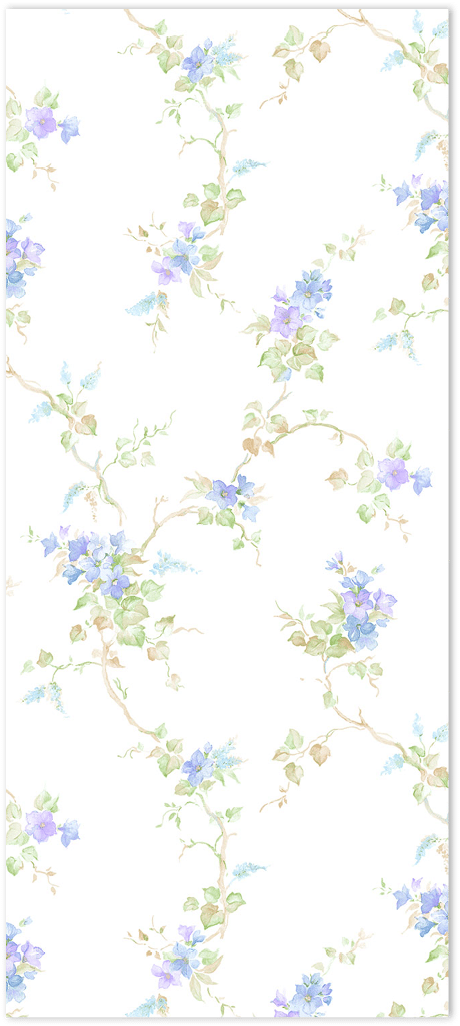 blue purple and green floral trail on white wallpaper