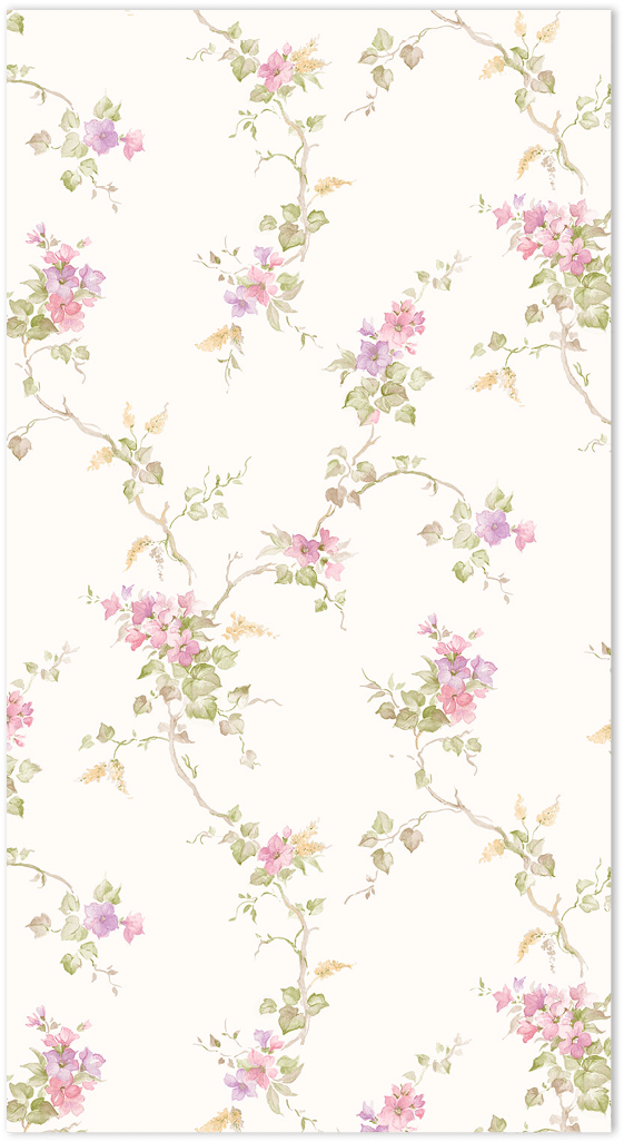 pink and green floral trail on cream wallpaper