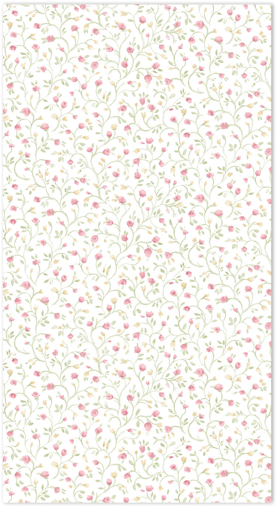 pink, yellow and green mini floral trail on white wallpaper