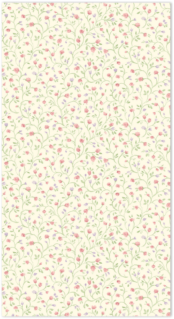 pink and green mini floral trail on light yellow wallpaper