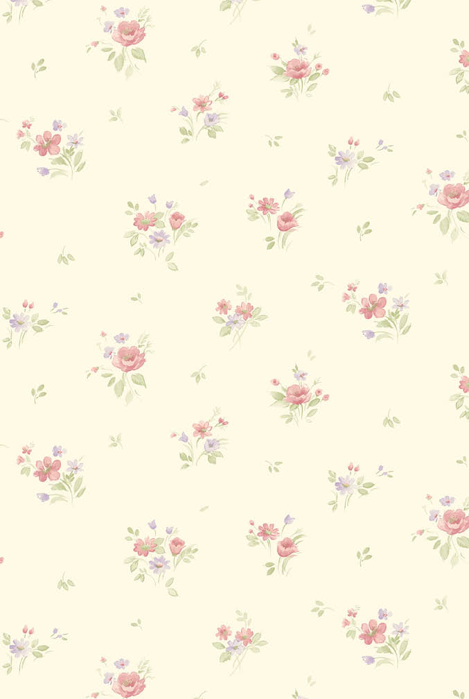 red green floral allover on beige wallpaper