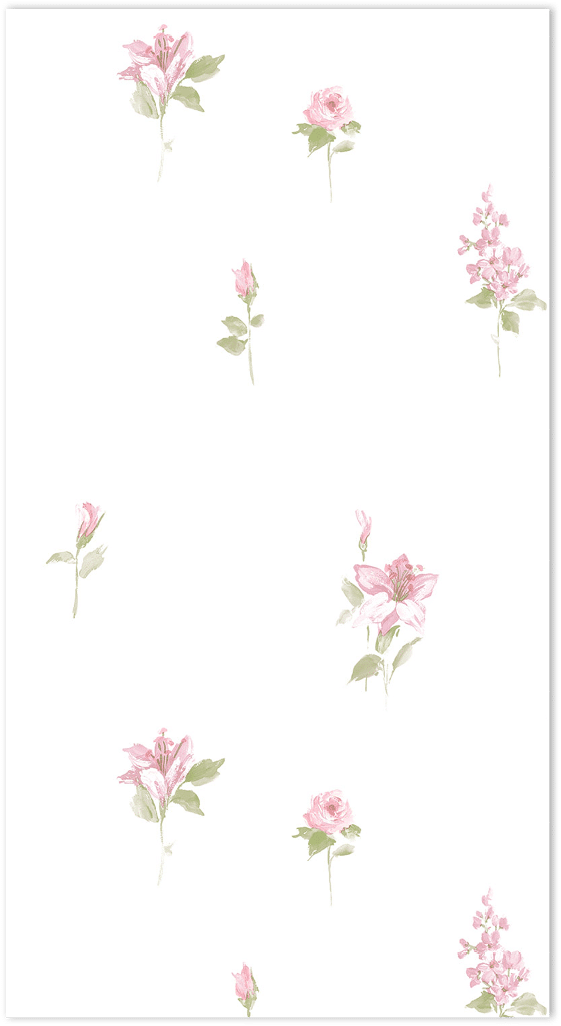 pink and green floral allover on white wallpaper