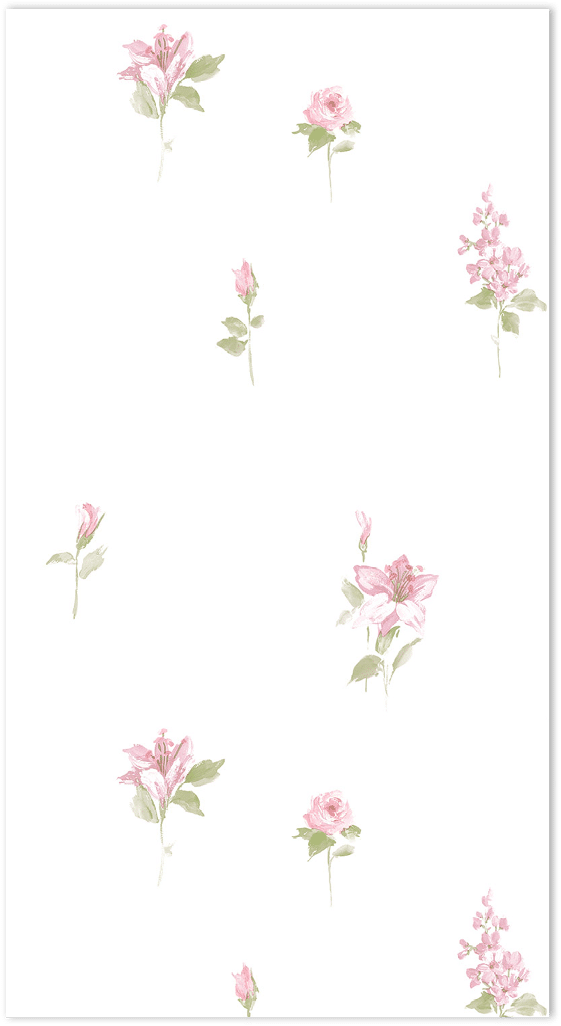 pink and green floral allover on white wallpaper
