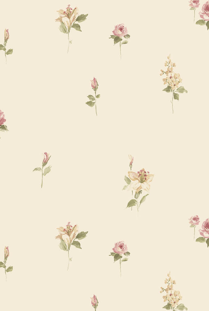 ochre cream and pink floral wallpaper
