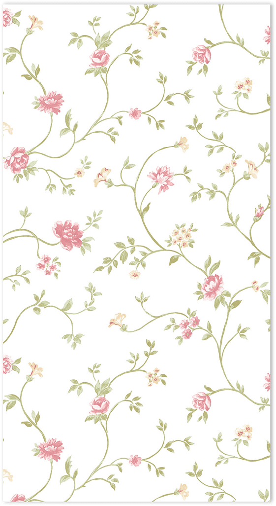 pink and green floral trail on white wallpaper