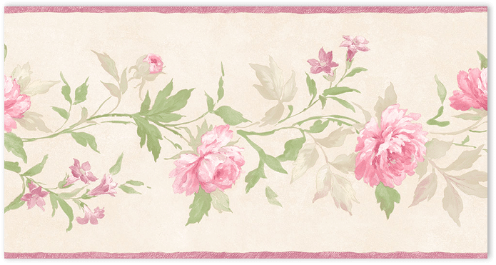 pink green and beige floral wallpaper border