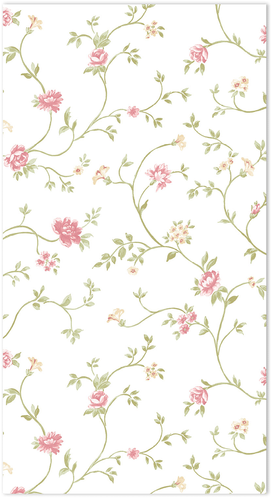 pink and green floral trail on white wallpaper