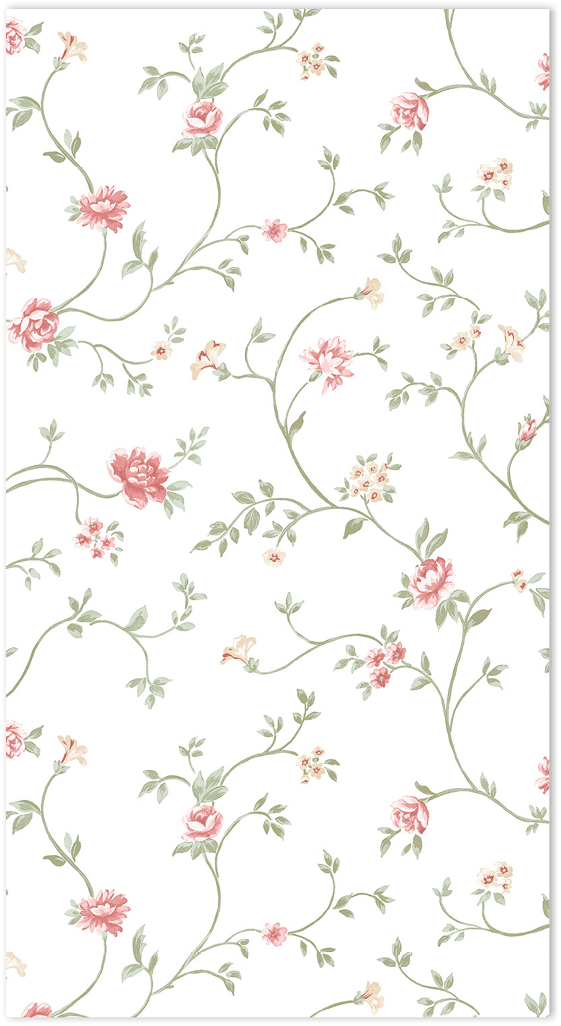 red green floral trail on white wallpaper