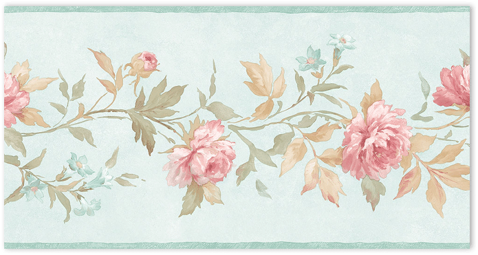 teal, red and green floral wallpaper border