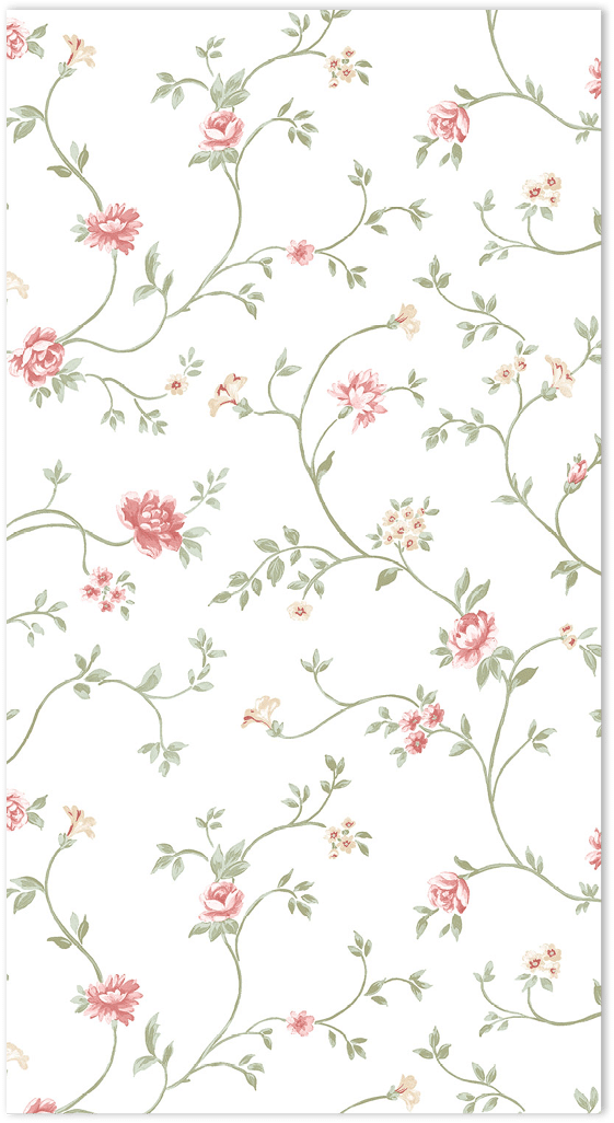red green floral trail on white wallpaper