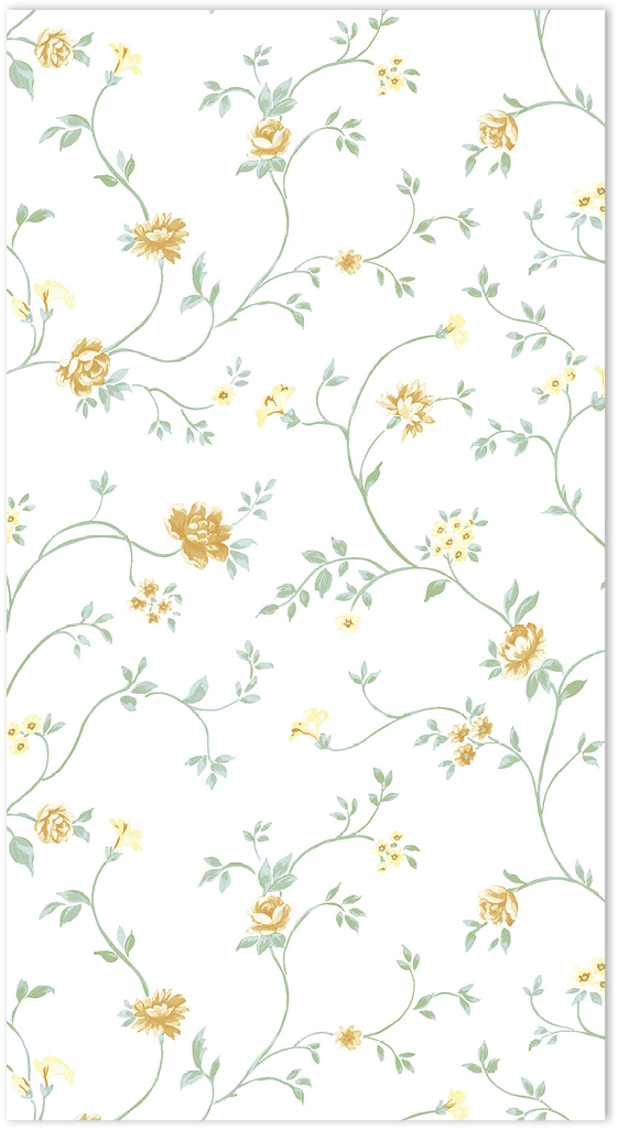 yellow and green floral trail on white wallpaper